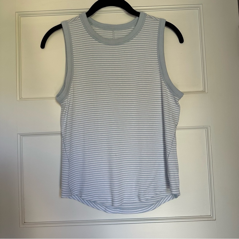 Lululemon Hold Tight Crewneck Tank Top in Minute Stripe White Starch Blue